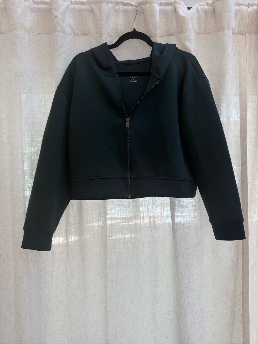 Cropped Zip-Up Hoodie Jacket - Deep Green